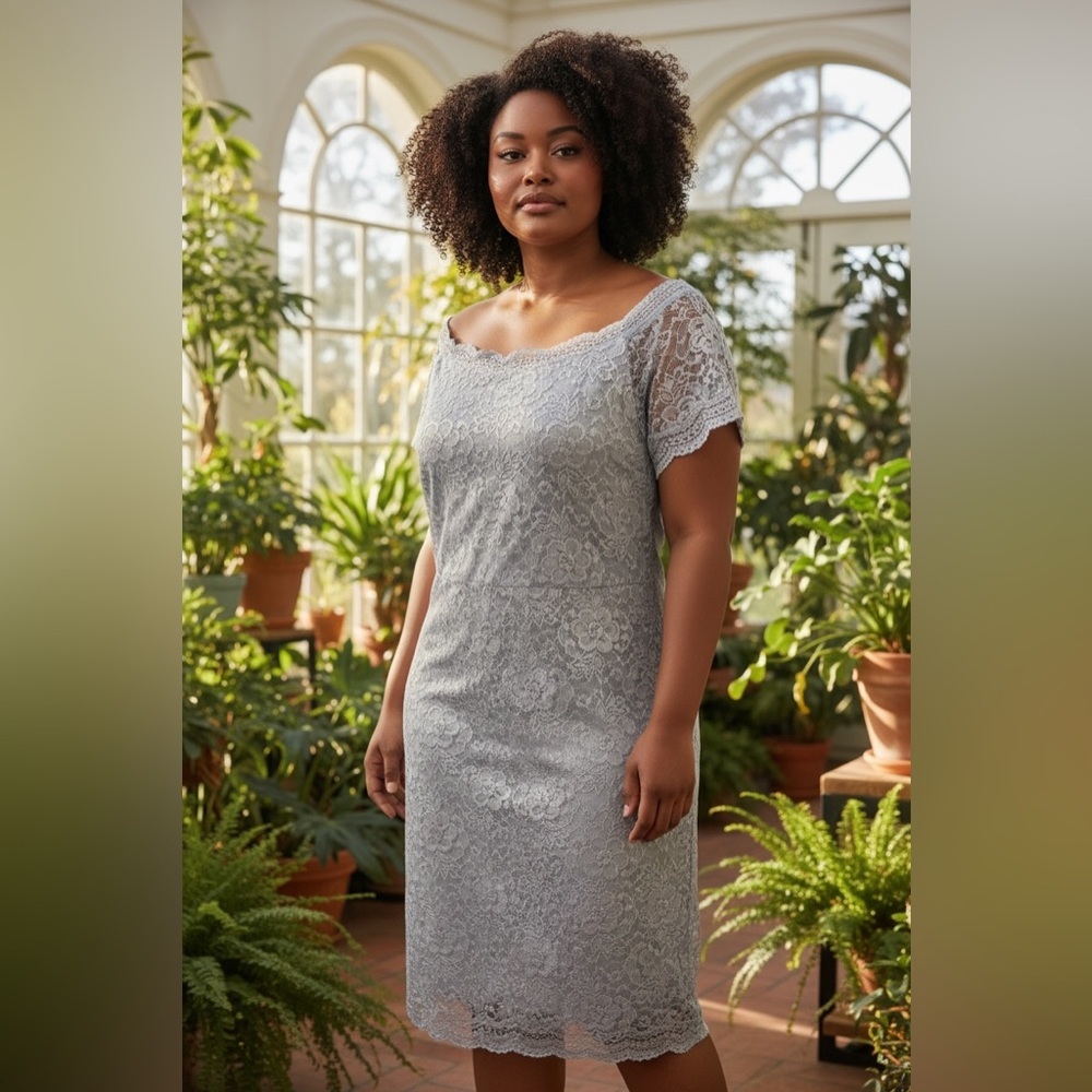 Worthington 16T Tall Silver Lace Sheath Dress Wedding Guest